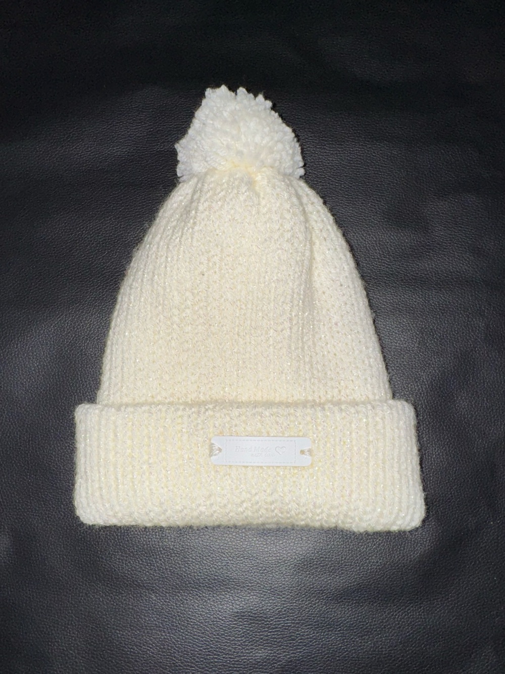 New!! Hand knitted White Beanie Hat